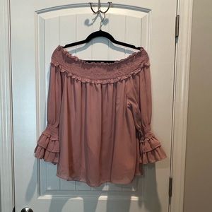 Women’s  Pinkblush Sheer Blush Off The Shoulder Top With Bell Sleeves